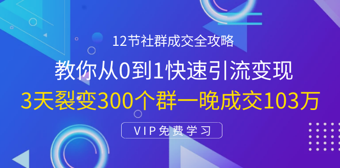 12节社群成交全攻略：从0到1快速引流变现，3天裂变300个群一晚成交103万-私藏资源社