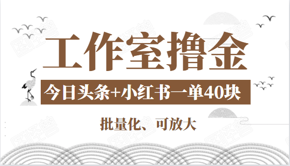 工作室撸金二件套：撸今日头条原创收益+小红书一单利润40块项目-私藏资源社