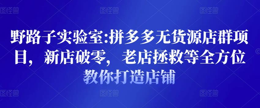 野路子实验室:拼多多无货源店群项目，新店破零，老店拯救等全方位教你打造店铺-私藏资源社