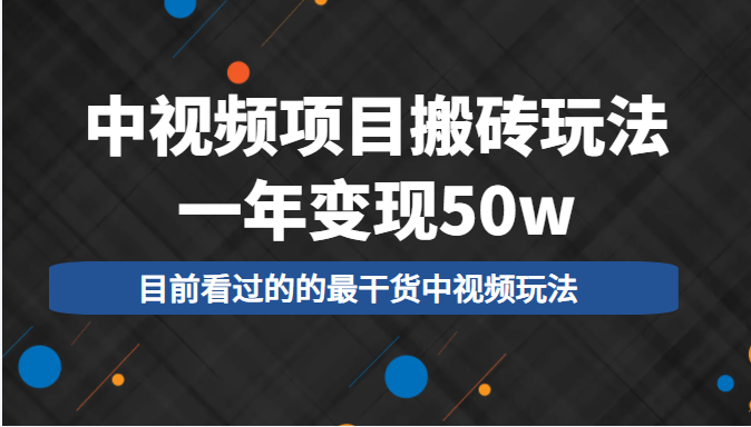 中视频项目搬砖玩法，一年变现50w，目前看过的的最干货中视频玩法-私藏资源社