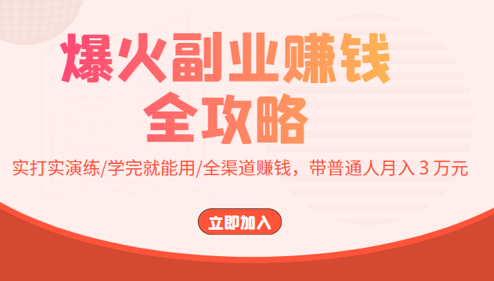 爆火副业赚钱全攻略：实打实演练/学完就能用/全渠道赚钱，带普通人月入３万元-私藏资源社