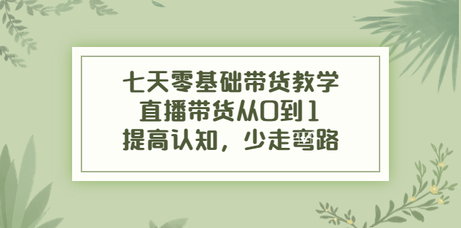 七天零基础带货教学，直播带货从0到1，提高认知，少走弯路-私藏资源社