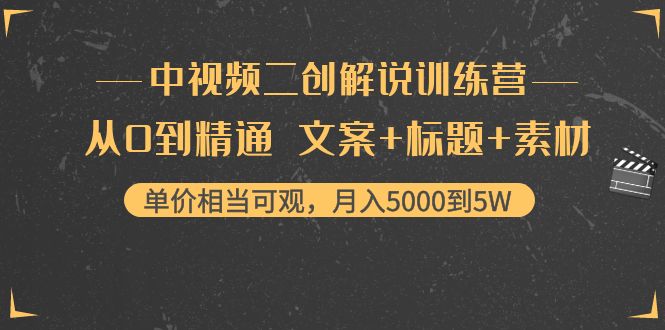 中视频二创解说训练营：从0到精通 文案+标题+素材、月入5000到5W-私藏资源社