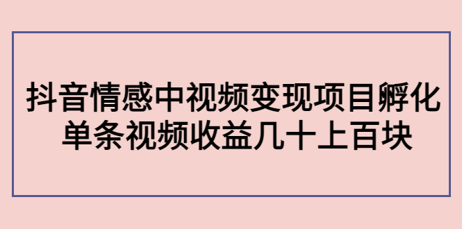 副业孵化营第5期：抖音情感中视频变现项目孵化 单条视频收益几十上百-私藏资源社