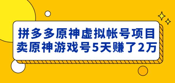 外面卖2980的拼多多原神虚拟帐号项目：卖原神游戏号5天赚了2万-私藏资源社