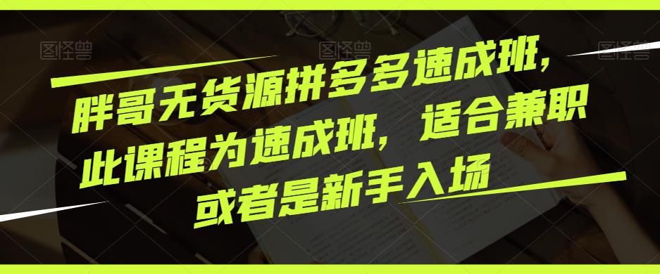 胖哥无货源拼多多速成班，此课程为速成班，适合兼职或者是新手入场-私藏资源社