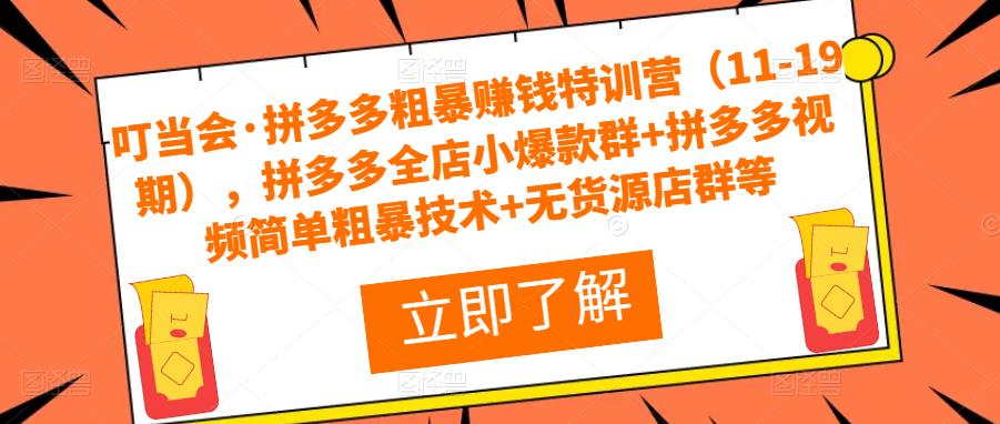 叮当会·拼多多粗暴赚钱特训营（11-19期），拼多多全店小爆款群+拼多多视频简单粗暴技术+无货源店群等-私藏资源社