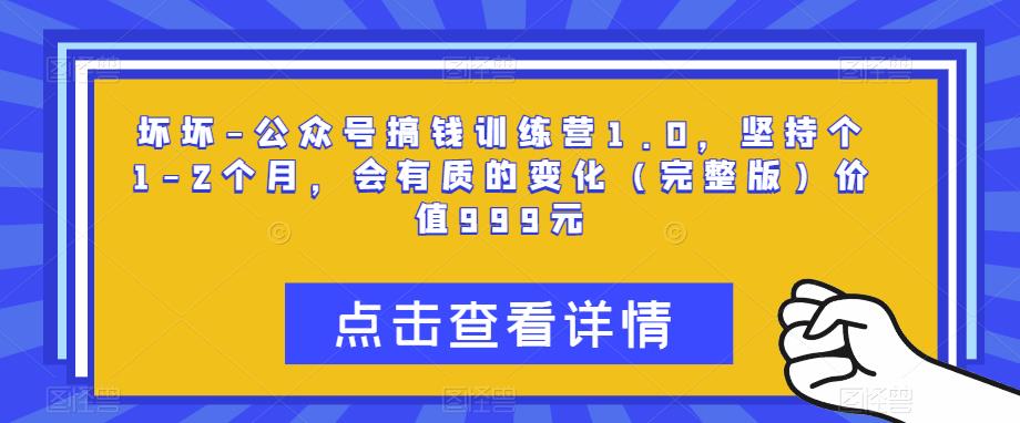 坏坏-公众号搞钱训练营1.0，坚持个1-2个月，会有质的变化（完整版）价值999元-私藏资源社