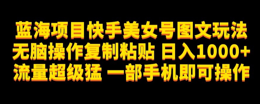 蓝海项目快手美女号图文玩法，无脑操作复制粘贴，日入1000+流量超级猛一部手机即可操作【揭秘】-私藏资源社