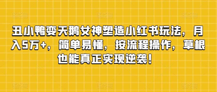 丑小鸭变天鹅女神塑造小红书玩法，月入5万+，简单易懂，按流程操作，草根也能真正实现逆袭！-私藏资源社