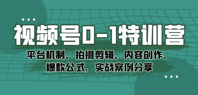 视频号0-1特训营：平台机制、拍摄剪辑、内容创作、爆款公式，实战案例分享-私藏资源社