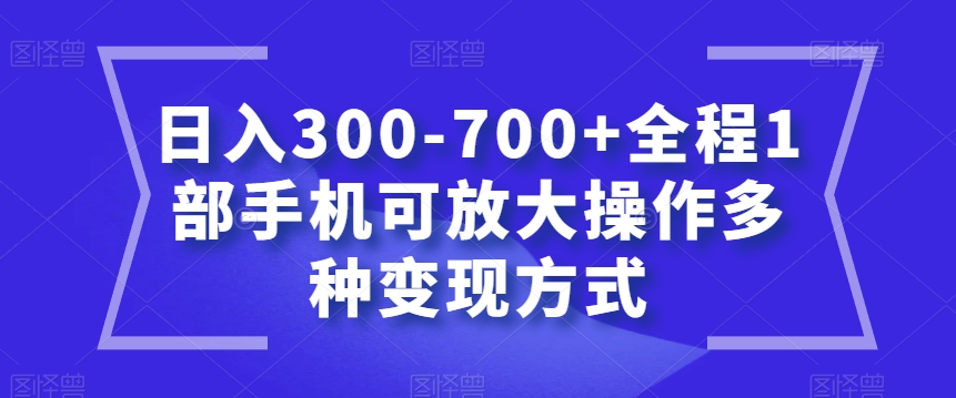 日入300-700+全程1部手机可放大操作多种变现方式【揭秘】-私藏资源社