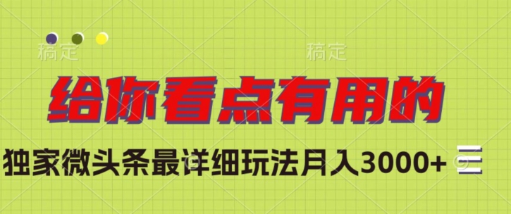 独家微头条最详细玩法，月入3000+【揭秘】-私藏资源社