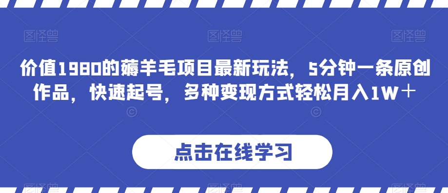 价值1980的薅羊毛项目最新玩法，5分钟一条原创作品，快速起号，多种变现方式轻松月入1W＋【揭秘】-私藏资源社