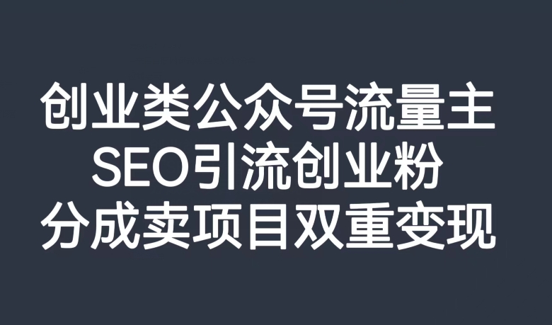 创业类公众号流量主，SEO引流创业粉，分成卖项目双重变现【揭秘】-私藏资源社