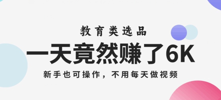 一天竟然赚了6000多，教育类选品，新手也可操作，更不用每天做短视频【揭秘】-私藏资源社