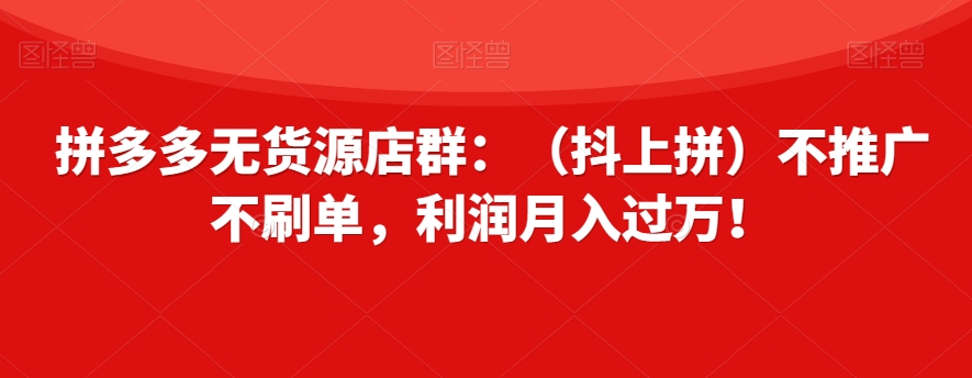 拼多多无货源店群：（抖上拼）不推广不刷单，利润月入过万！【揭秘】-私藏资源社