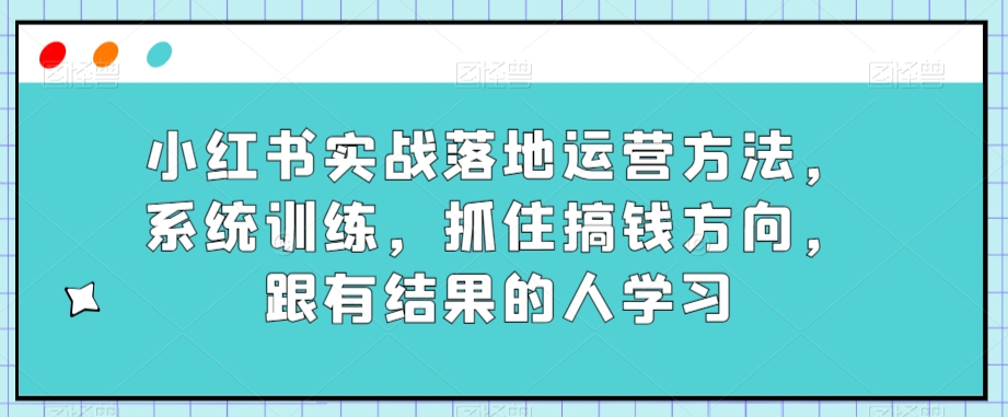 小红书实战落地运营方法，系统训练，抓住搞钱方向，跟有结果的人学习-私藏资源社