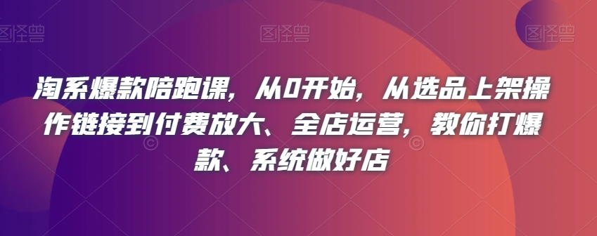 淘系爆款陪跑课，从0开始，从选品上架操作链接到付费放大、全店运营，教你打爆款、系统做好店-私藏资源社