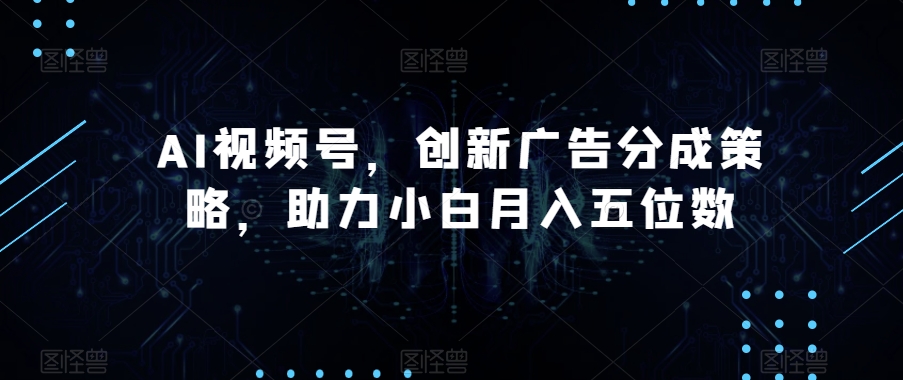 AI视频号，创新广告分成策略，助力小白月入五位数【揭秘】-私藏资源社