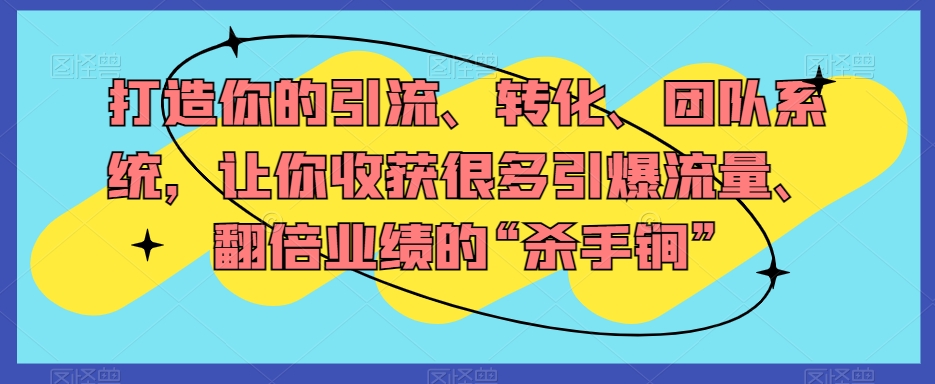 打造你的引流、转化、团队系统，让你收获很多引爆流量、翻倍业绩的“杀手锏”-私藏资源社