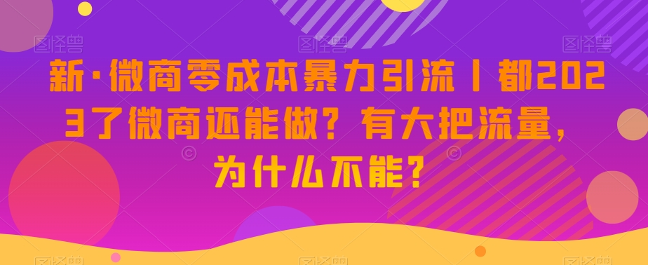 新·微商零成本暴力引流丨都2023了微商还能做？有大把流量，为什么不能？-私藏资源社