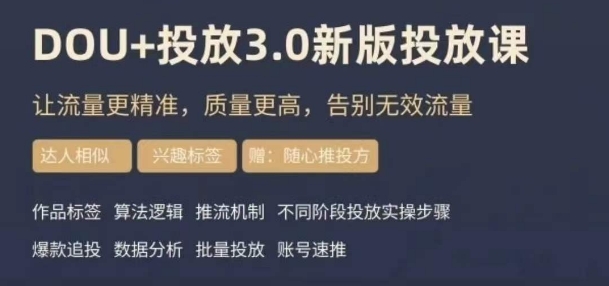 dou+豆荚投放实操课3.0新版，让流量更精准，质量更高，告别无效流量-私藏资源社