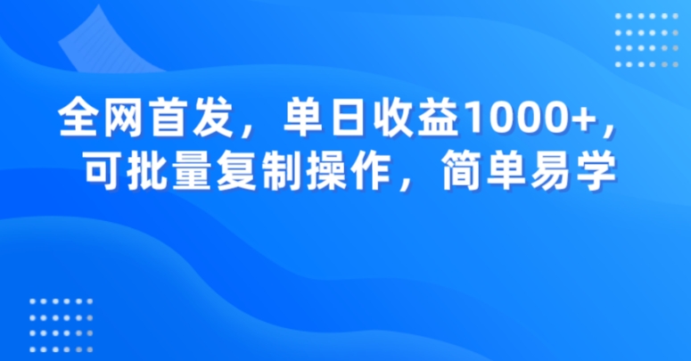 全网首发，单日收益1000+，可批量复制操作，简单易学【揭秘】-私藏资源社