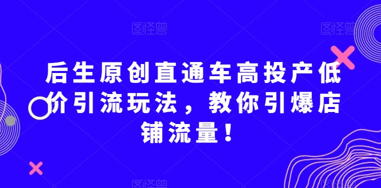 后生原创直通车高投产低价引流玩法，教你引爆店铺流量！-私藏资源社