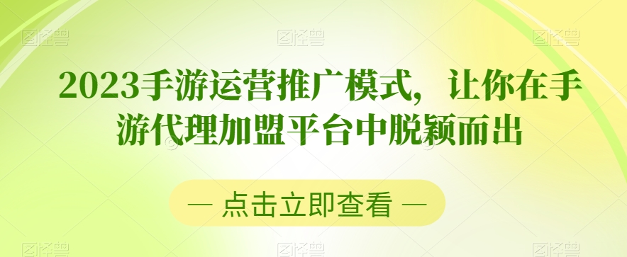 2023手游运营推广模式，让你在手游代理加盟平台中脱颖而出-私藏资源社