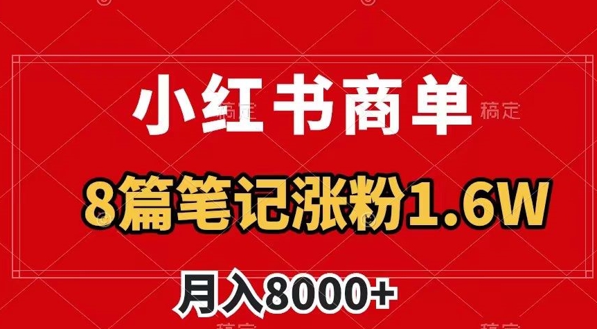 小红书商单最新玩法，8篇笔记涨粉1.6w，作品制作简单，月入8000+【揭秘】-私藏资源社