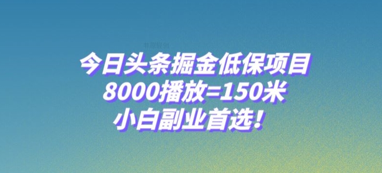 今日头条掘金低保项目，8000播放=150米，小白副业首选【揭秘】-私藏资源社