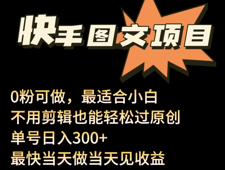 24年最新快手图文带货项目，零粉可做，不用剪辑轻松过原创单号轻松日入300+【揭秘】-私藏资源社