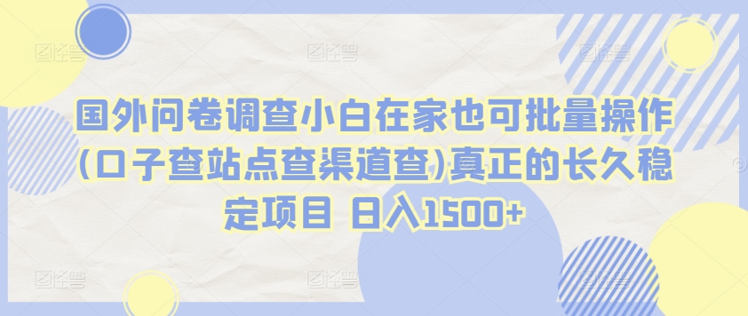 国外问卷调查小白在家也可批量操作(口子查站点查渠道查)真正的长久稳定项目 日入1500+【揭秘】-私藏资源社