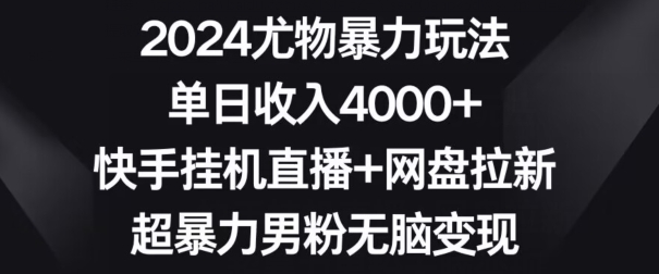 2024尤物暴力玩法，单日收入4000+，快手挂机直播+网盘拉新，超暴力男粉无脑变现【揭秘】-私藏资源社