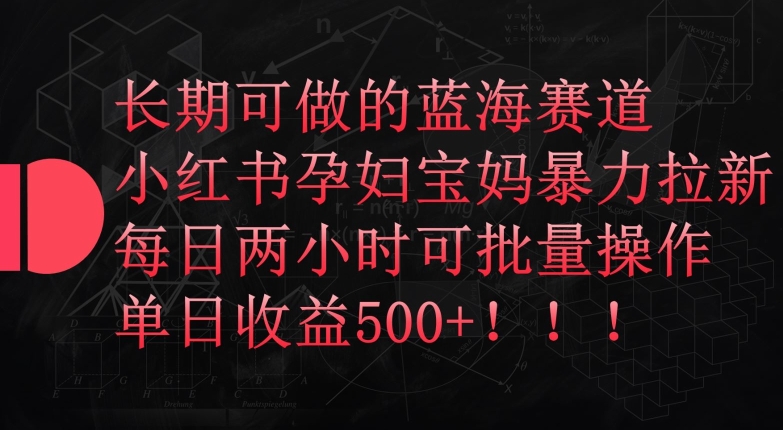 长期可做的蓝海赛道，小红书孕妇宝妈暴力拉新玩法，每日两小时可批量操作，单日收益500+【揭秘】-私藏资源社