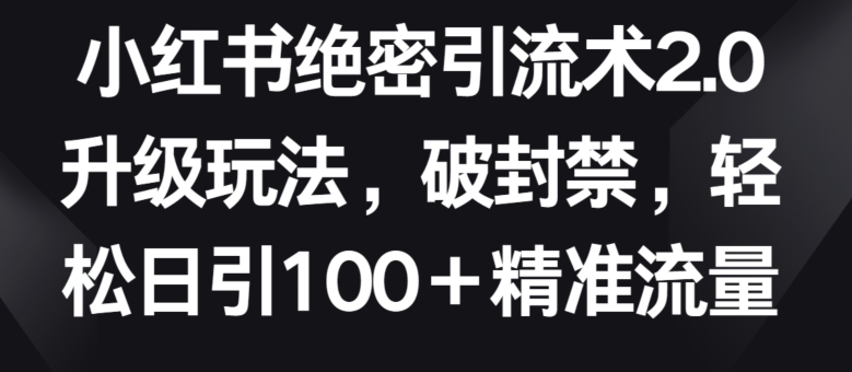 小红书绝密引流术2.0升级玩法，破封禁，轻松日引100+精准流量【揭秘】-私藏资源社