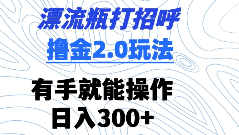 漂流瓶打招呼撸金2.0玩法，有手就能做，日入300+【揭秘】-私藏资源社