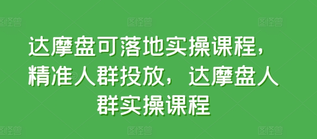 达摩盘可落地实操课程，精准人群投放，达摩盘人群实操课程-私藏资源社