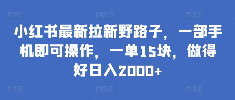 小红书最新拉新野路子，一部手机即可操作，一单15块，做得好日入2000+【揭秘】-私藏资源社