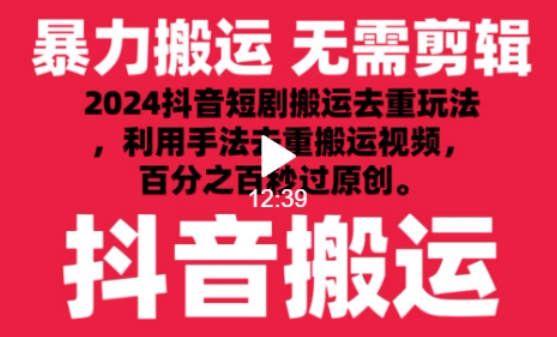 2024最新抖音搬运技术，抖音短剧视频去重，手法搬运，利用工具去重，达到秒过原创的效果【揭秘】-私藏资源社