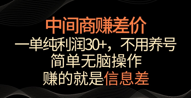 中间商赚差价，一单纯利润30+，简单无脑操作，赚的就是信息差，轻轻松松日入1000+【揭秘】-私藏资源社