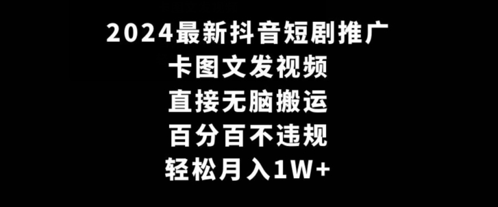 2024最新抖音短剧推广，卡图文发视频，直接无脑搬，百分百不违规，轻松月入1W+【揭秘】-私藏资源社