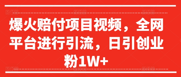 爆火赔付项目视频，全网平台进行引流，日引创业粉1W+【揭秘】-私藏资源社