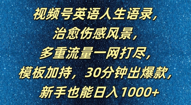 视频号英语人生语录，多重流量一网打尽，模板加持，30分钟出爆款，新手也能日入1000+【揭秘】-私藏资源社