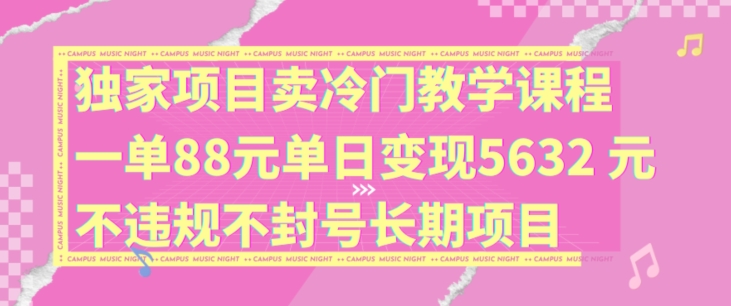 独家项目卖冷门教学课程一单88元单日变现5632元违规不封号长期项目【揭秘】-私藏资源社