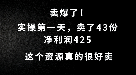 这个资源，需求很大，实操第一天卖了43份，净利润425【揭秘】-私藏资源社