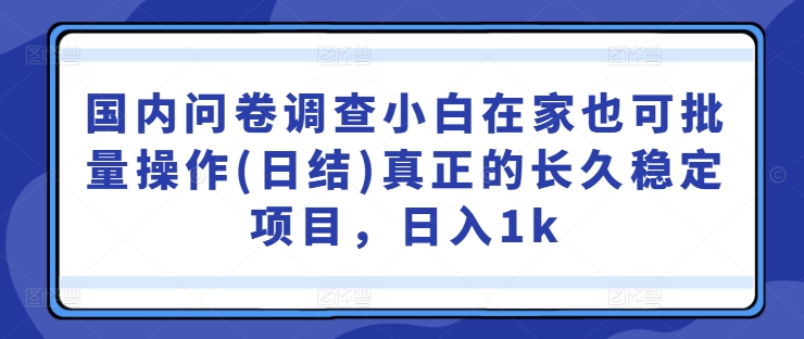 国内问卷调查小白在家也可批量操作(日结)真正的长久稳定项目，日入1k【揭秘】-私藏资源社