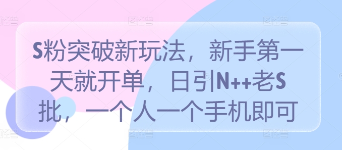 S粉突破新玩法，新手第一天就开单，日引N++老S批，一个人一个手机即可【揭秘】-私藏资源社