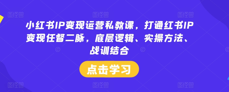 小红书IP变现运营私教课，打通红书IP变现任督二脉，底层逻辑、实操方法、战训结合-私藏资源社